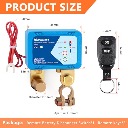 Knoweasy 12V 240A Remote Battery Kill Switch - Smart Voltage Control Anti-Theft Disconnect for Cars, Trucks, RVs, Boats Prevents Battery Drain and Enhances Security