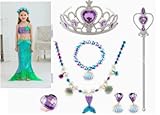 AOOWU Disfraz Sirena Niña, 9 PCS Disfraz Niña de Vestido Princesa Niña de Sirena con Tops, Faldas, Cetro Collar Pendientes Accesorios, Disfraz niña Halloween Cosplay Cumpleaños Carnaval Fiestas(110CM)