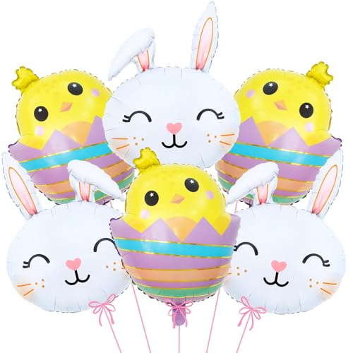 6pcs Easter Bunny Balloons And Chick Balloon, Mylar Foil Balloons For Easter Bunny Birthday Party Decorations