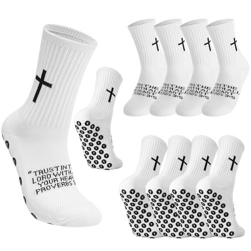 scenicamp 4 Pairs Cross Grip Soccer Socks Christian Socks White
