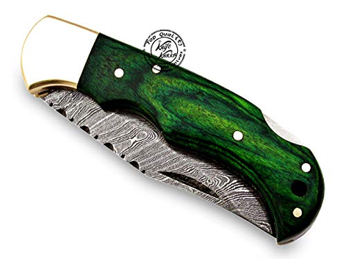 Green Wood 6.5'' 100% Handmade Damascus Steel Folding Pocket Knife 100% Prime Quality #TOP6
