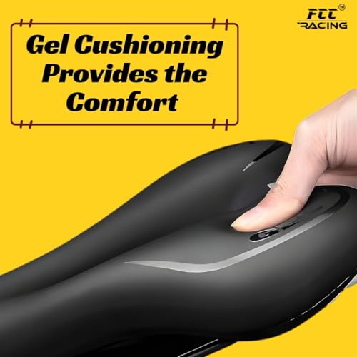 Image of FCC Racing Gel Bicycle Saddle Seat Comfortable Soft Bike Saddle for Men & Women | Shock Absorbing, Waterproof & Breathable Gel Padded Seat for MTB, Road, Hybrid & Exercise Bikes
