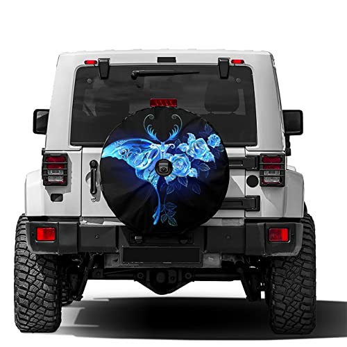 Image of Delerain Spare Tire Cover with Backup Camera Hole Blue Butterfly with Roses Wheel Covers Waterproof Dust-Proof UV Sun Universal Fit for Trailer RV SUV Truck (17 Inch for Diameter 31 inch-33 inch)