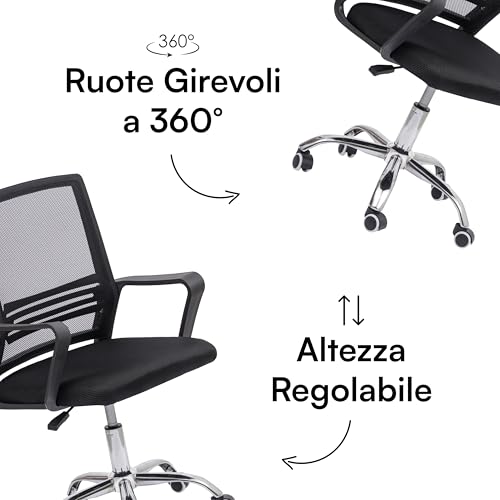 Baroni Home Sedia Da Ufficio Con Altezza Regolabile E Braccioli, Seduta Ergonomica, Poltrona Da Ufficio E Studio Imbottita Girevole, Nera, 53X47X99 Cm, Versione Classica - 5