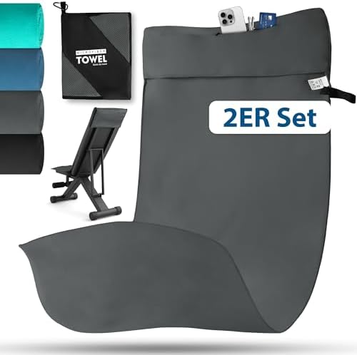 Novent Fitness Handtuch aus Mikrofaser 2er Set, 120x50cm Gym Handtuch mit Reißverschluss Tasche, Kompakt, rutschfest & Schnelltrocknend Sporthandtuch Fitnessstudio für Sport, Reise