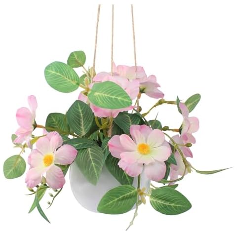 ginojex Artificial Flower Hanging Fake Daisy Plants Plastic Vase for Wedding Office Porch Balcony Home Decor Table Centerpieces - Pink Cover