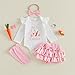 Amiblvowa My First Easter Baby Girl Outfit Infant Bunny Romper Bodysuit Layered Ruffle Shorts Set Newborn Cute Summer Clothes (Egg White, 3-6 Months)