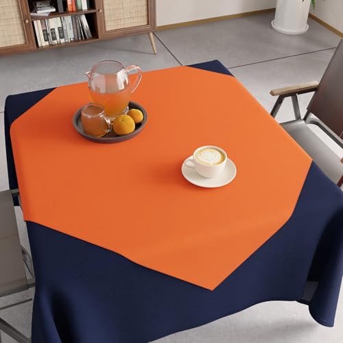 Image of Encasa XO Dining Table Cover Cloth for 4 Seater | 90x90 cm Cotton Canvas Square Table Cloth | Machine Washable Tablecloth for Indoor & Outdoor Use - Orange Solid Color