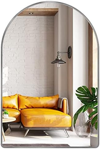 MYlovelylands 30x40 inch Silver Large Arched Mirror for Bathroom Vanity Mirror or Wall Decor Arch Mirror Brushed Metal Frame Wall Mounted Mirror for Bathroom LivingRoom Bedroom Entryway