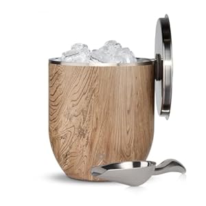 SNOWFOX Plus, Premium Vacuum Insulated Stainless Steel Ice Bucket with Lid/Scoop,Home Bar Accessories,Elegant Bartending Ice Bucket for Parties,Beautiful Outdoor Entertaining Supplies,3L,Natural Teak