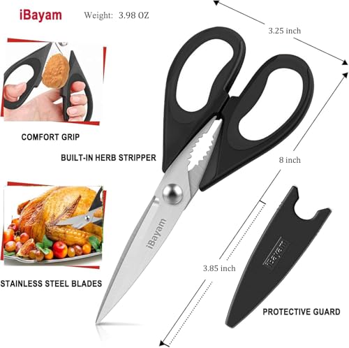 Image of Small Kitchen Scissors 8-inch, iBayam 2 Pack Kitchen Shears All Purpose Meat Scissors Poultry Shears, Dishwasher Safe Food Cooking Scissors Heavy Duty Stainless Steel Utility (Black, Aqua Sky)