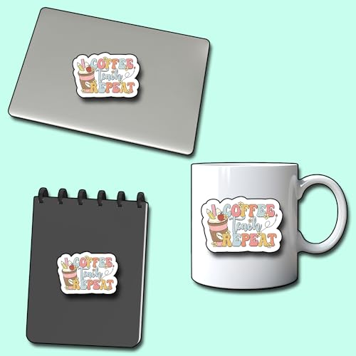 Calcomanía de café Coffee Teach Repeat de vinilo impermeable para profesores pack de 3 6