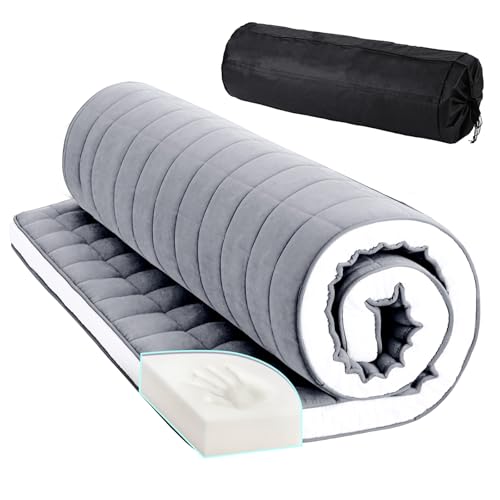 Tiita 4" Folding Futon Mattress with Bag, Gray Queen