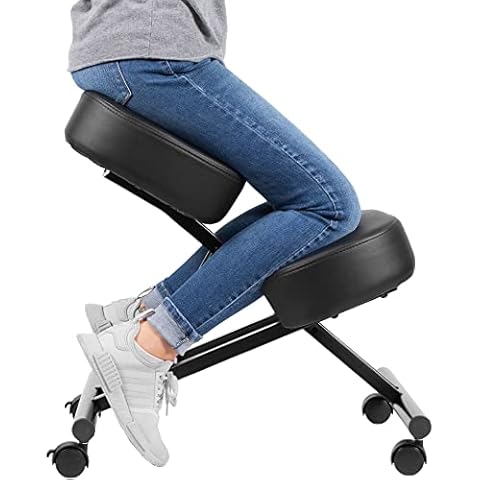 Ergonomic Kneeling Chair, Adjustable Stool for Home and Office - Improve Your Posture with an Angled Seat - Thick Comfortable Moulded Foam Cushions - Brake Casters Cover