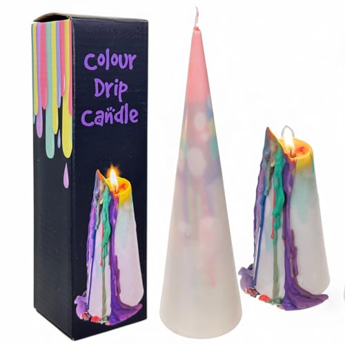 MIJOMA Kegel-Tropfkerze – Farbige Wachstropfen, 20 x 5,5 cm, Magische...