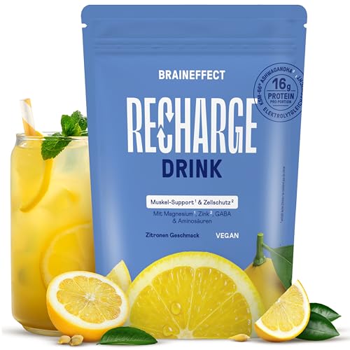 BRAINEFFECT RECHARGE - Premium Hydratationsmischung [360g] - Elektrolyte Ohne Zucker (Mit Stevia) + EAA & BCAA Pulver - Isotonisches Getränkepulver mit Aminosäuren - Zitronen Geschmack