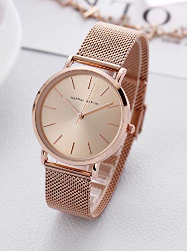 HANNAH-MARTIN-Damen-Uhren-Analog-Quarz-Edelstahl-Armband-Wasserdicht-Mesh-Ultraduenne