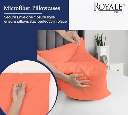 Image of Royale Linens King Pillowcase Set of 2 - Bed Pillow Cover - 20 inch x 40 inch -Coral Pillowcases - 1800 Brushed Microfiber, Wrinkle & Fade Resistant - Soft & Cozy- King Size Pillow Case (Coral)