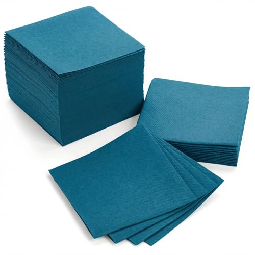 AMERICAN HOMESTEAD Cocktail Napkins - Premium 4.75x4.75 Disposable Linen-Like Beverage Napkins - Bulk Square Party Bar Serviettes for Weddings Parties Events and Daily Use - 100 Count - Sea Blue
