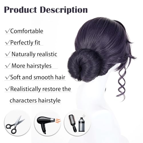 Image of LABEAUTE Kaoruko Waguri Cosplay Wig Dark Purple Elegant Bun Updo Heat Resistant Synthetic Hair Wig with Cap for Women Anime Cosplay Convention Daily Wear