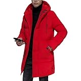 Herren-Kapuzenmantel, lang, Baumwolle, wattiert, winddicht, Winter-Puffermantel, mittellang, Parka, Daunenjacke mit Taschen, rot, XXL
