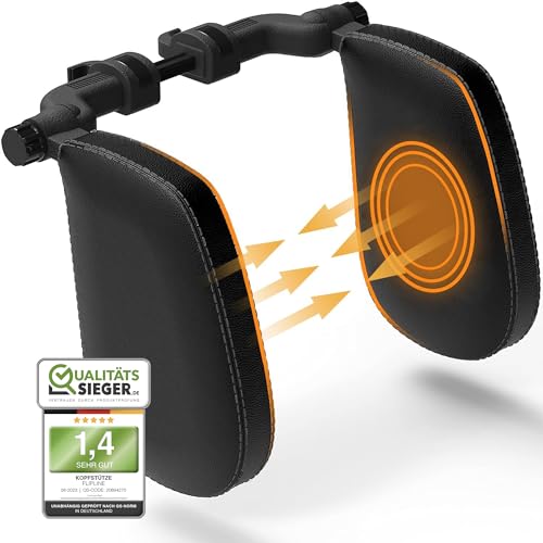 FLIPLINE Repose Tete Voiture Coutures Noir - Cale Tete Enfant Voiture - Sensation de voyage confortable pour Enfants et Adultes - Installation facile sans...