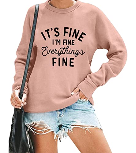 VILOVE Funny Sweatshirts for Women It‘s Fine I’m Fine Everything is Fine Shirts Inspirational T-Shirt Cute Sayings Tee Tops