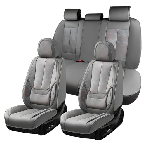 Image of Coverado Seat Covers, Car Seat Covers Full Set, Leather Seat Covers for Cars, Car Seat Protector, Gray Car Seat Covers Front Seats and Back Seats Universal Fit for Most Cars Camo