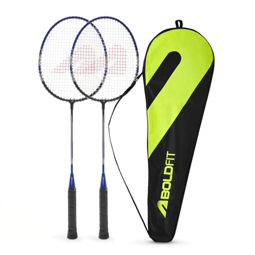 Image of Boldfit Badminton Rackets Aluminium Badminton Racket with Full Cover Bag Standard Shuttle Bat Match Shuttle Bats Lightweight Badminton Shuttle Bat Thunderbolt - Blue Pack of 2