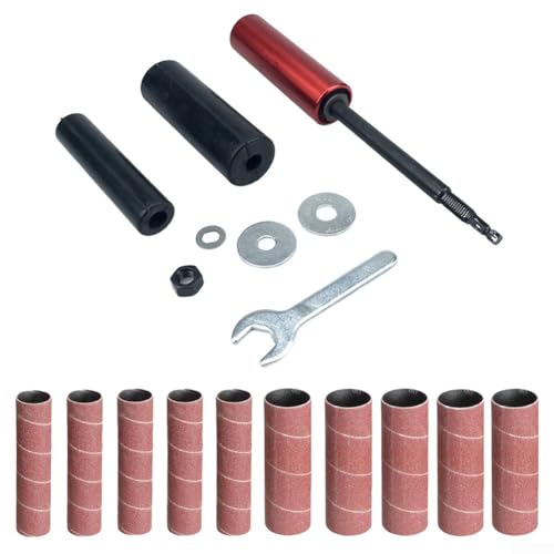 UrbanHui Hand-Held Rubber Sanding Drum Kit for Drill With Spindle Sander Adapter Grinding Tool for Wood Metal Plastic Glass Stone Finishing Including 10 Sandpaper Sleeves Two Size Drums