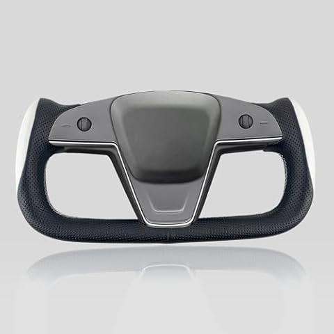 White/Black Perforated Leather Auto Yoke Steering Wheel Cover Hand-Stitch on Wrap Fit for Tesla Model S/Tesla Model X 2021 2022 2023 (Black/White) Cover