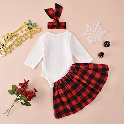 Astrill Baby Girl Clothes My 1St Christmas Bodysuit+Plaid Skirt+Headband 3Pcs Outfits (White,12-18 Months) #TOP2