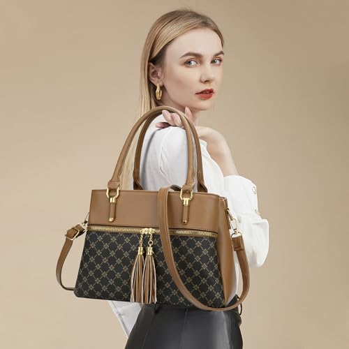 Image of KKXIU Women Satchel Bags Handle Shoulder Handbags and Purses Pockets Zipper Leather Crossbody Bags