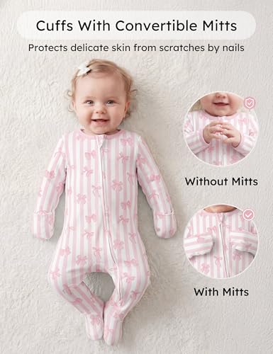 Image of Yoofoss Baby Pajamas 100% Organic Cotton Baby Sleepers for Newborn 0-3 3-6 6-9 Months Boys Girl Clothes 3pcs Footed PJs