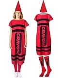 Mepase 4 Pcs Colorful Crayon Costume for Adults, Crayon Fancy Dress Cone Dwarf Cap Stockings for Teacher School Supply(Red,X-Large)