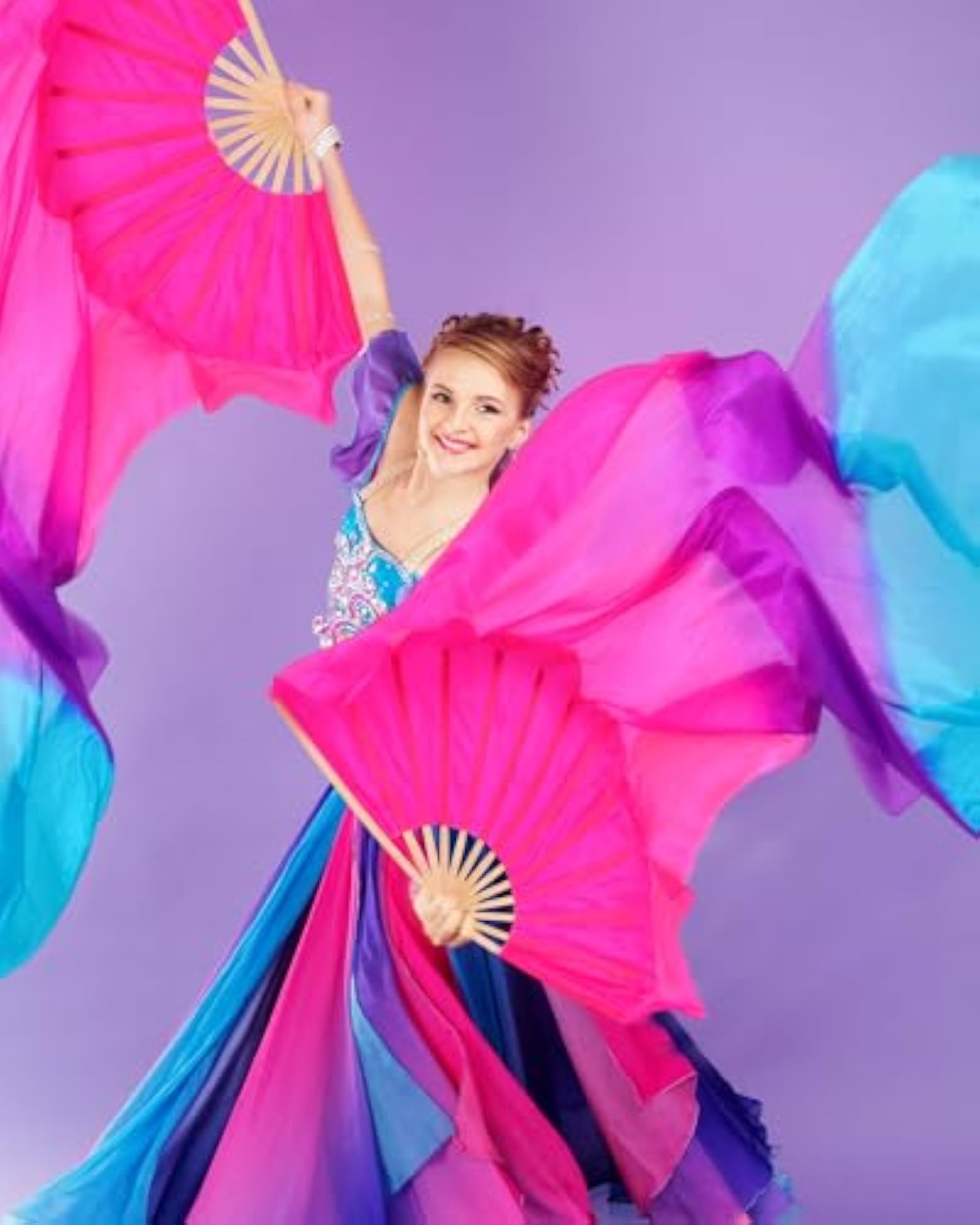 Large Silk Fans for Belly Dance, 4 Pairs