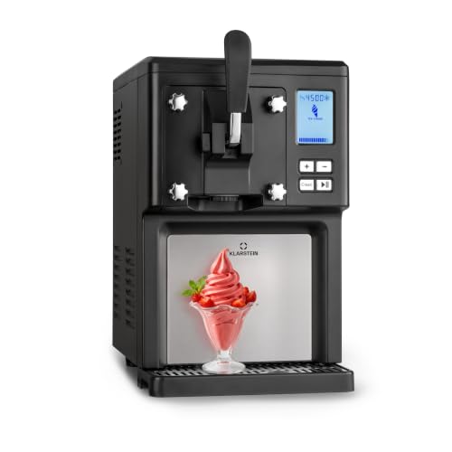 Klarstein Sweet Sundae - Eiscrememaschine, 1,5 Liter, mitselbstkühlendem Kompressor, 200 Watt, Ausgabesystem, 3 StundenAuto-Kühlhaltefunktion, Reinigungsautomatik, Edelstahl, schwarz
