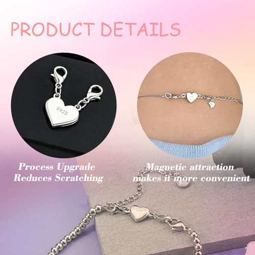 Herz Magnetverschluss Kette, 2 Stück Kettenverlängerung Sterling Silber Verschluss Magnetverschluss Magnet Kettenverschluss Silber für Ketten Halskette Armband DIY Jewellery Making Accessories