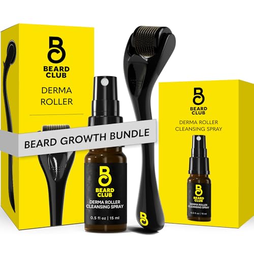 The Beard Club Derma Roller & Cleansing Spray Kit – Microneedling Roller for Beard, Scalp & Face with Beard Roller & Microneedle Cleaner – At-Home Micro Needling Skin Device for Men and Women
