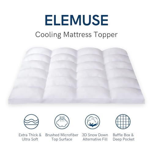 ELEMUSE Twin XL Mattress Topper for College Dorm, Thick Extra Long Twin Mattress Pad Cover for Back Pain, Plush Soft Pillowtop with Elastic Deep Pocket, Overfilled Down Alternative Filling