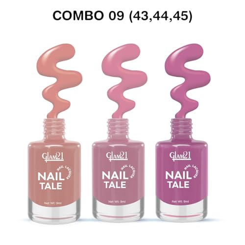 Image of Glam21 Nail Tale- Nail Lacquer|Set of 3|Multicolor|Quick Drying Nail Polish| Glossy Gel Finish Nail Kit | Highly Pigmented & Long Lasting | Chip Resistance|9ml Each|Shade-09