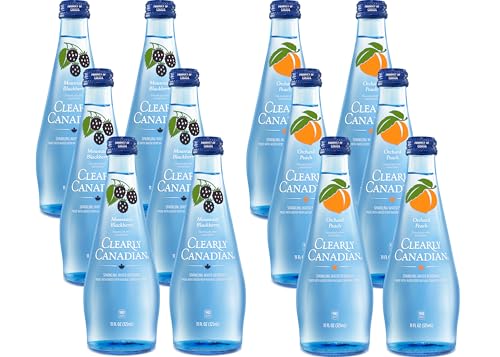 Image of Clearly Canadian Sparkling Flavored Water, 11 oz Glass Bottles - Variety of Refreshing Flavors, Premium Carbonated Beverage, Available in 12-Pack and 24-Pack Options (12 Pack, Peach /Blackberry)
