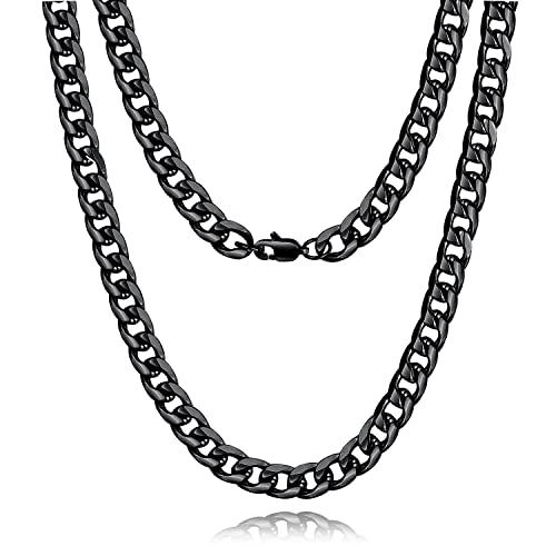 Chaîne noire à maillons cubains plats en acier inoxydable 5mm de 50cm pour homme