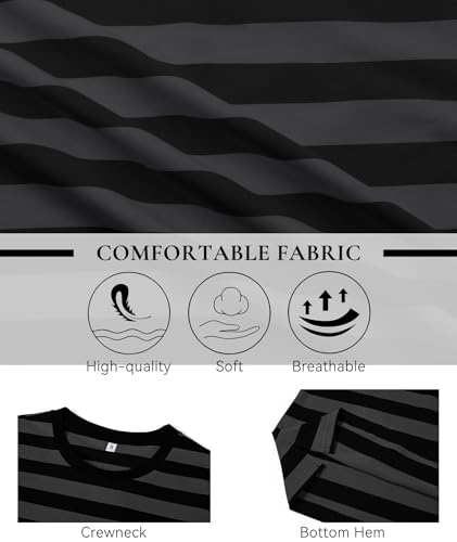 Image of KESIHAN Mens Striped Long Sleeve Shirt Crewneck Casual T-Shirt Basic Stripe Cotton Spandex tee Shirt