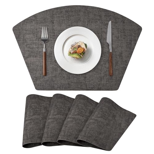 Round Table Placemats Set of 4, Faux Leather Wedge Place Mats, Black