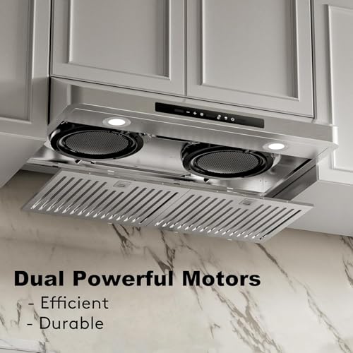 Image of Range Hood 36 inch Under Cabinet with 900CFM, Stainless Steel Kitchen Vent Stove Hood, Touch Control, Permanent Stainless Steel Filters，Ducted Vent, Top and Rear Vents