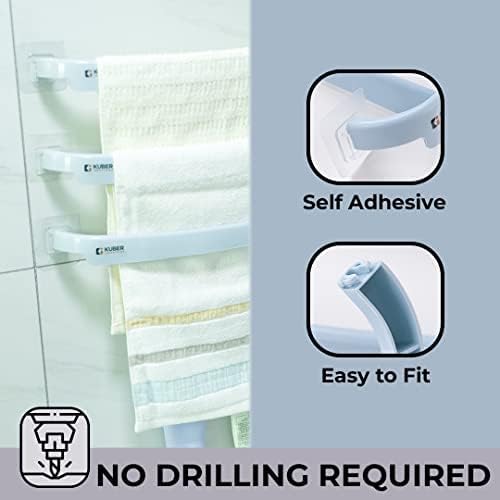 Image of The Better Home Towel Hanger for Bathroom|Wall Mounted Cloth Hanger|Self-Adhesive DIY Installation|Bathroom & Kitchen Organizer|Pack of 3|Blue