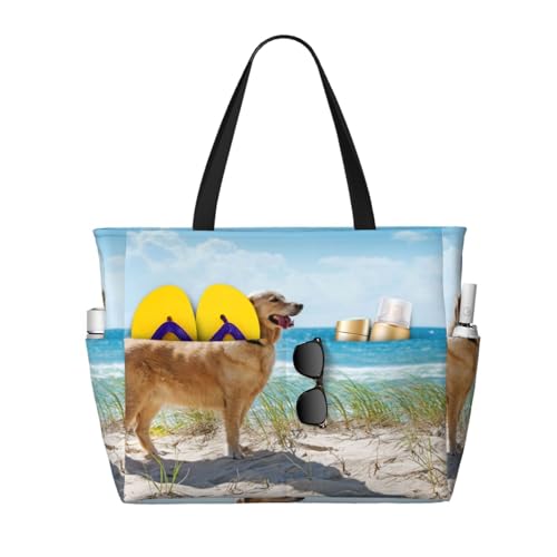 Sac de plage Golden Retriever grand sac à bandoulière en toile pour femme