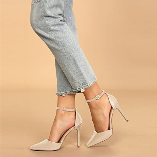 D'orsay Heels,Pointed Toe Heels For Women Ankle Strap Stilettos Heels Bridesmaid Shoes Prom Heel Ladies Juniors D'orsay Stiletto High Heels Pump Sandals Dressy Pumps Dressindoor Outdoor Beige,08 #TOP1
