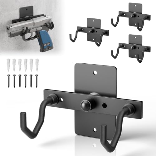 Fadachai Heavy Duty Steel Pistol Gun Rack Wall Mount - Black Powder Coating Handgun Wall Mount Display, Wall Mount Handgun Holder Fits Pistol and Revolver Display, Rubber-Wraped Gun Wall Mount Hooks